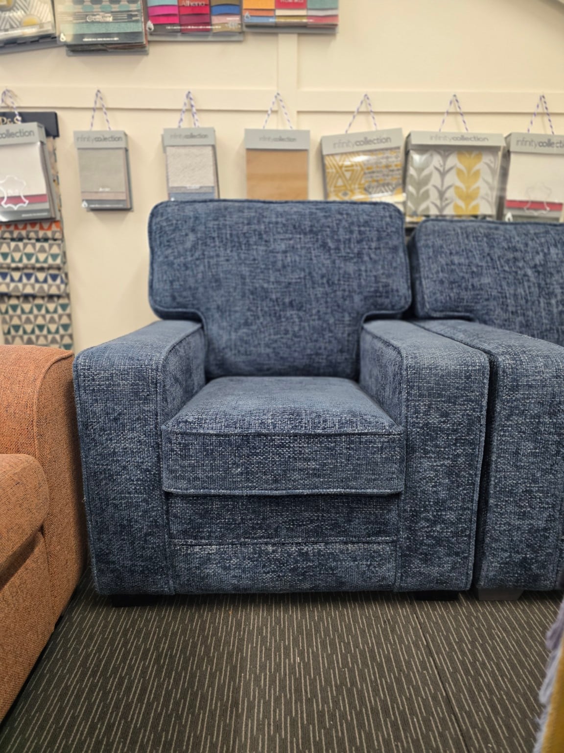 Dark blue Aztec chair seen from the front