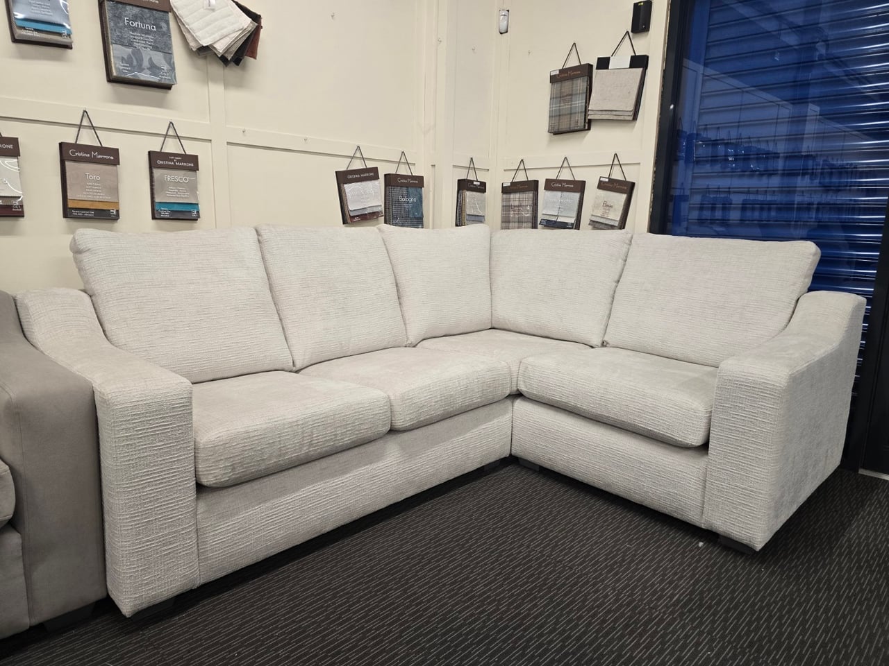 White Ashford corner sofa showing both runs and squared arms